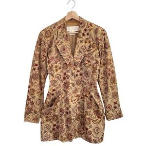 Vintage Escada Margaretha Ley Floral Hourglass Blazer Jacket Tan Red EU 36 Small